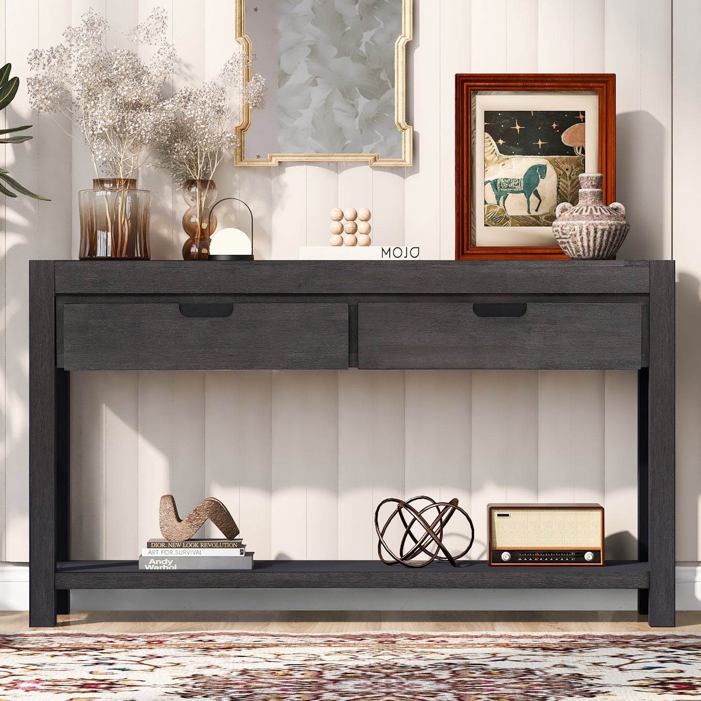 Rowan Transitional 2-Drawer Console Table, Antique Brown