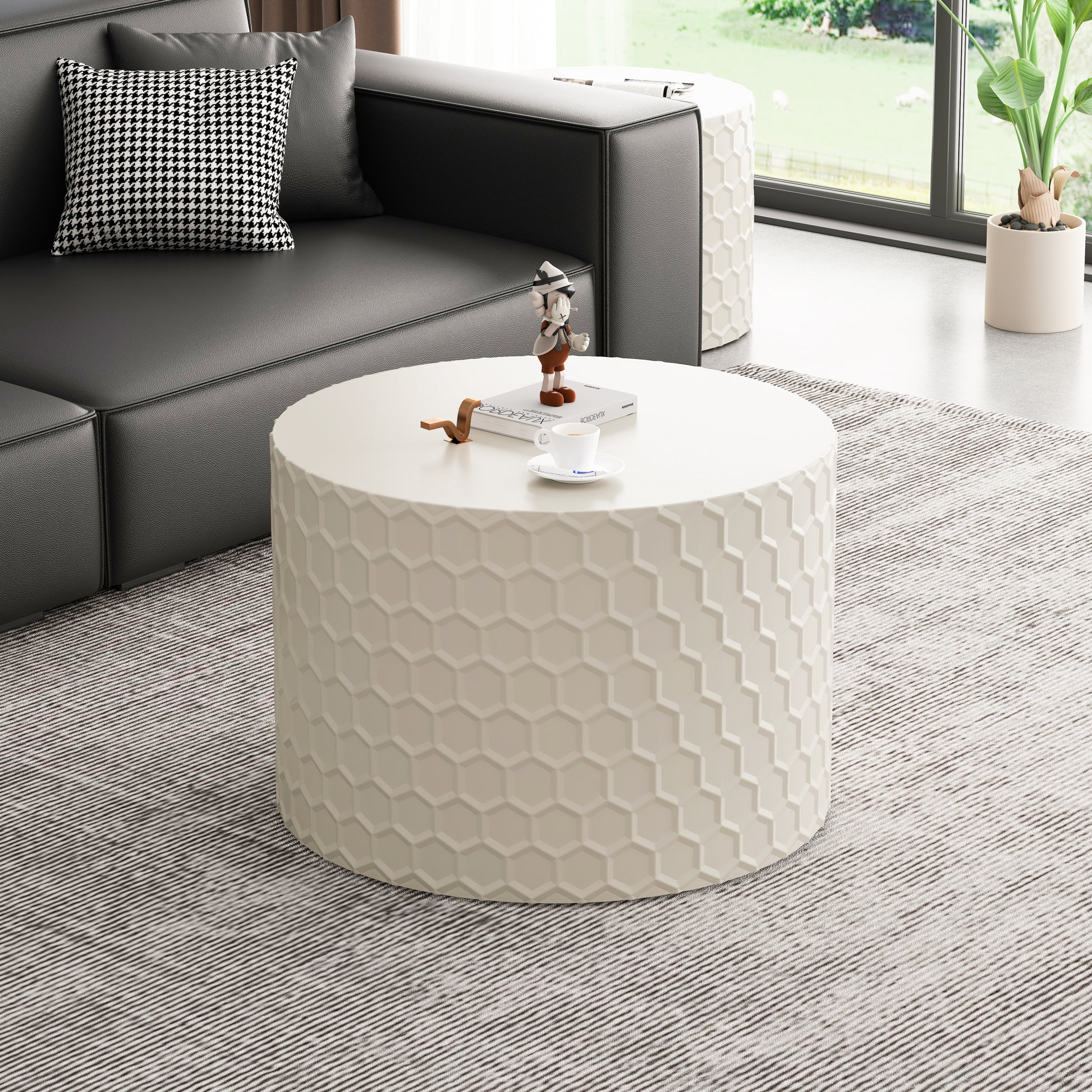 Nessa Modern Honeycomb Design Nesting Tables, White