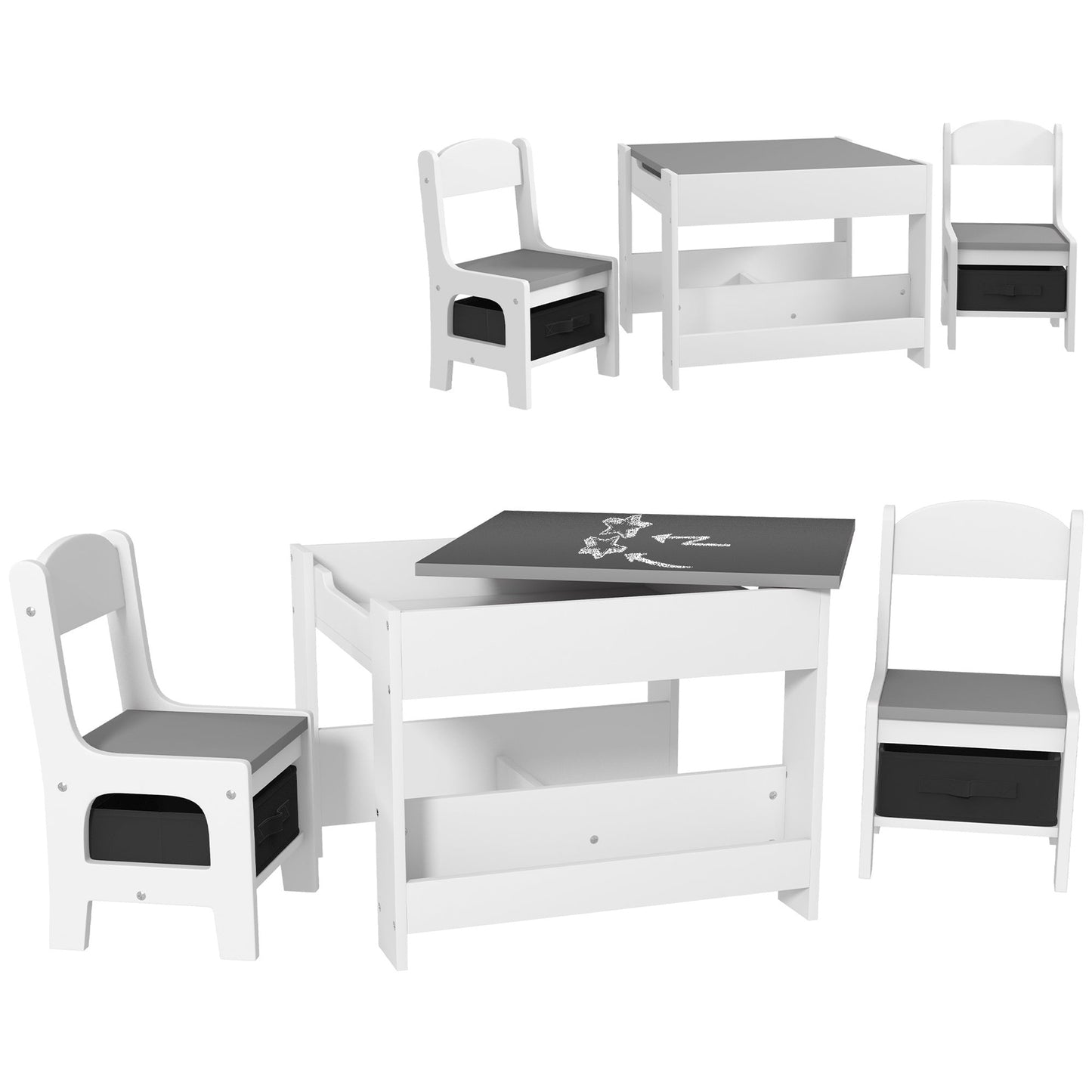 Jason 3 Piece Kids Table and Chair Set with Reversible Blackboard Top, White