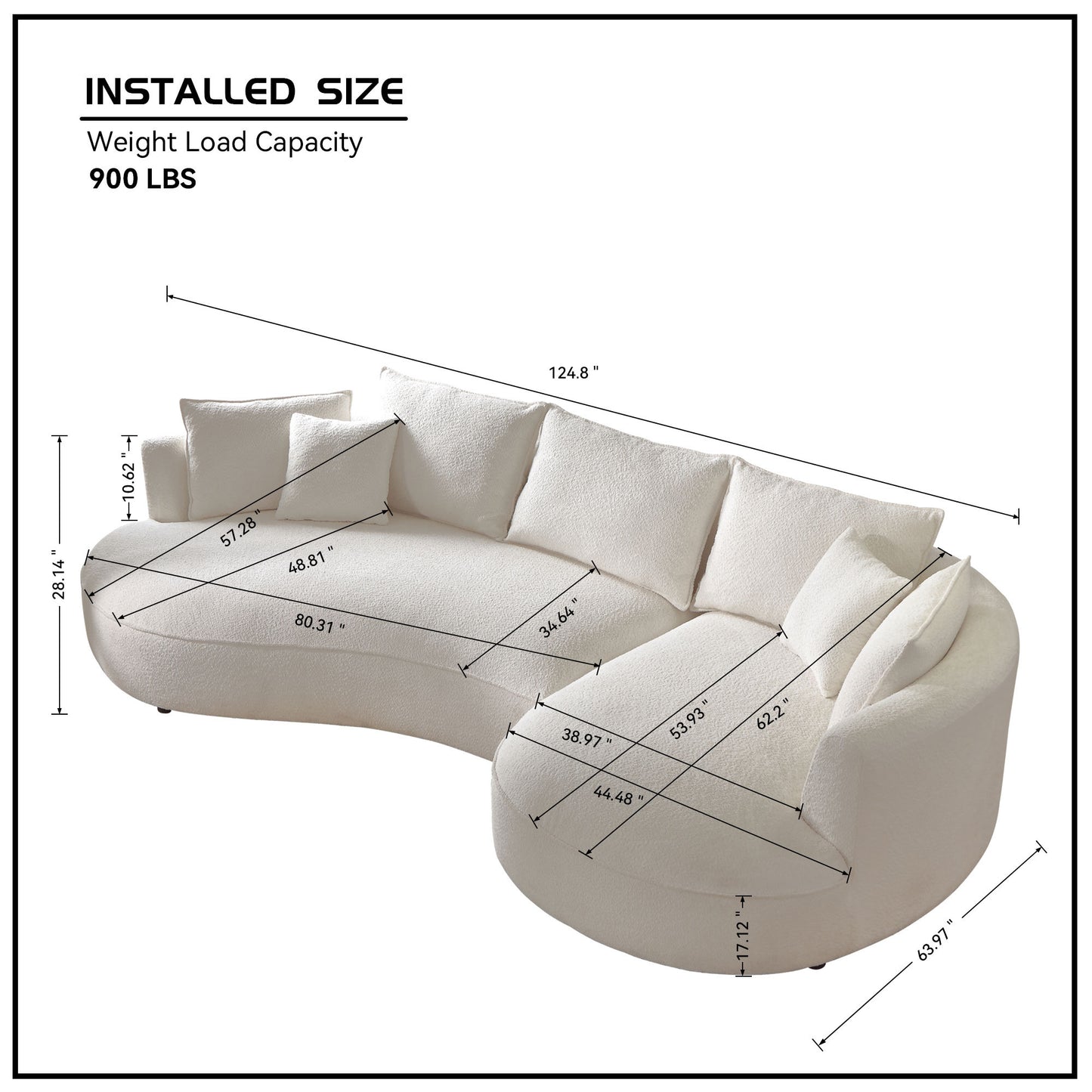 Mireya Modern Beige Boucle Upholstered Cloud Sectional, Beige