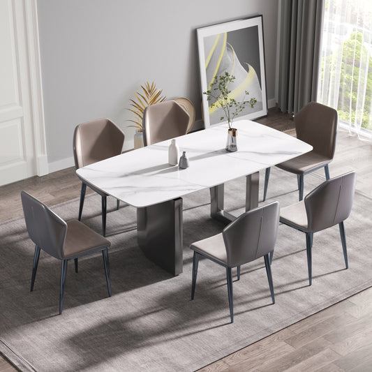 Anthea 70.87"Modern Sintered Stone Dining Table, White & Black