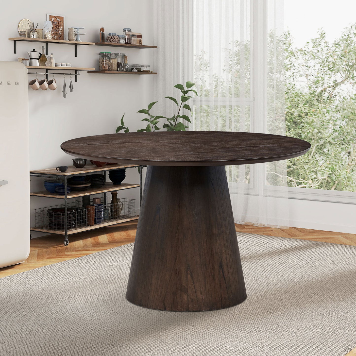 Bernadette 47.24'' Round Mid-Century Modern Dining Table, Dark Brown