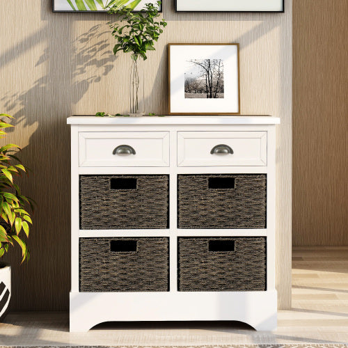 TREXM Modern Farmhouse Style 2 Drawers Storage Cabinet - White