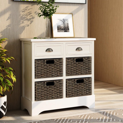 TREXM Modern Farmhouse Style 2 Drawers Storage Cabinet - White