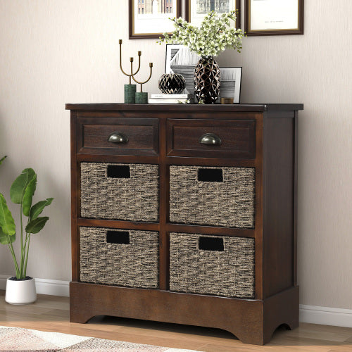 TREXM Modern Farmhouse Style 2 Drawers Storage Cabinet - Espresso