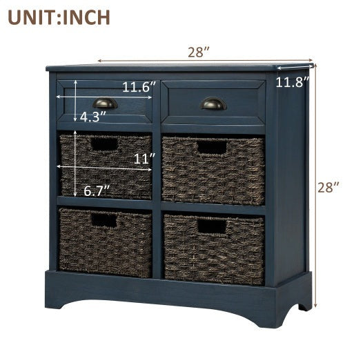 TREXM Modern Farmhouse Style 2 Drawers Storage Cabinet - Antique Navy