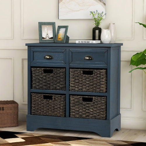 TREXM Modern Farmhouse Style 2 Drawers Storage Cabinet - Antique Navy