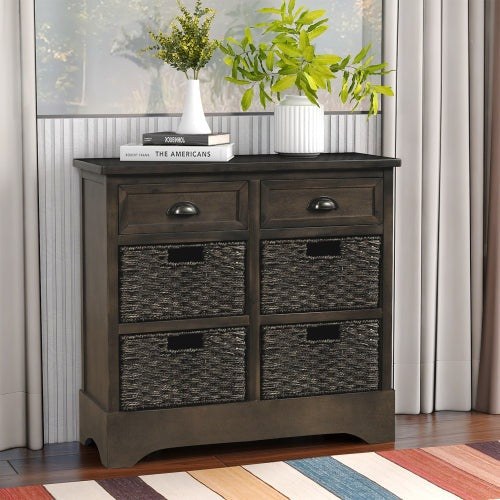 TREXM Modern Farmhouse Style 2 Drawers Storage Cabinet - Brown Gray