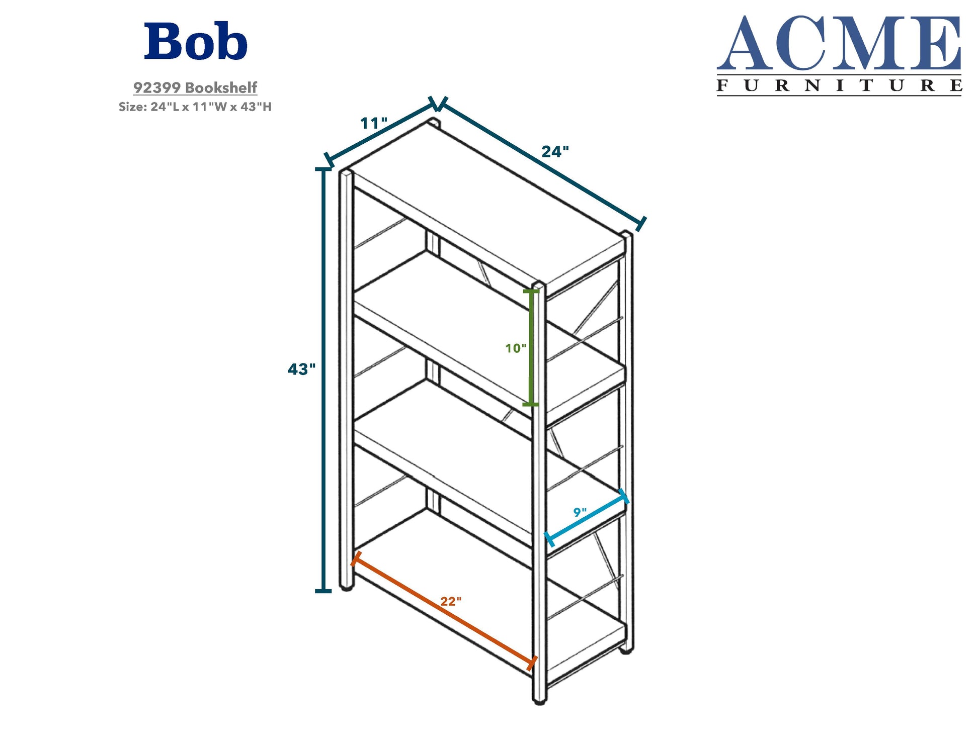 ACME Bob Bookshelf in Weathered Oak & Black 92399