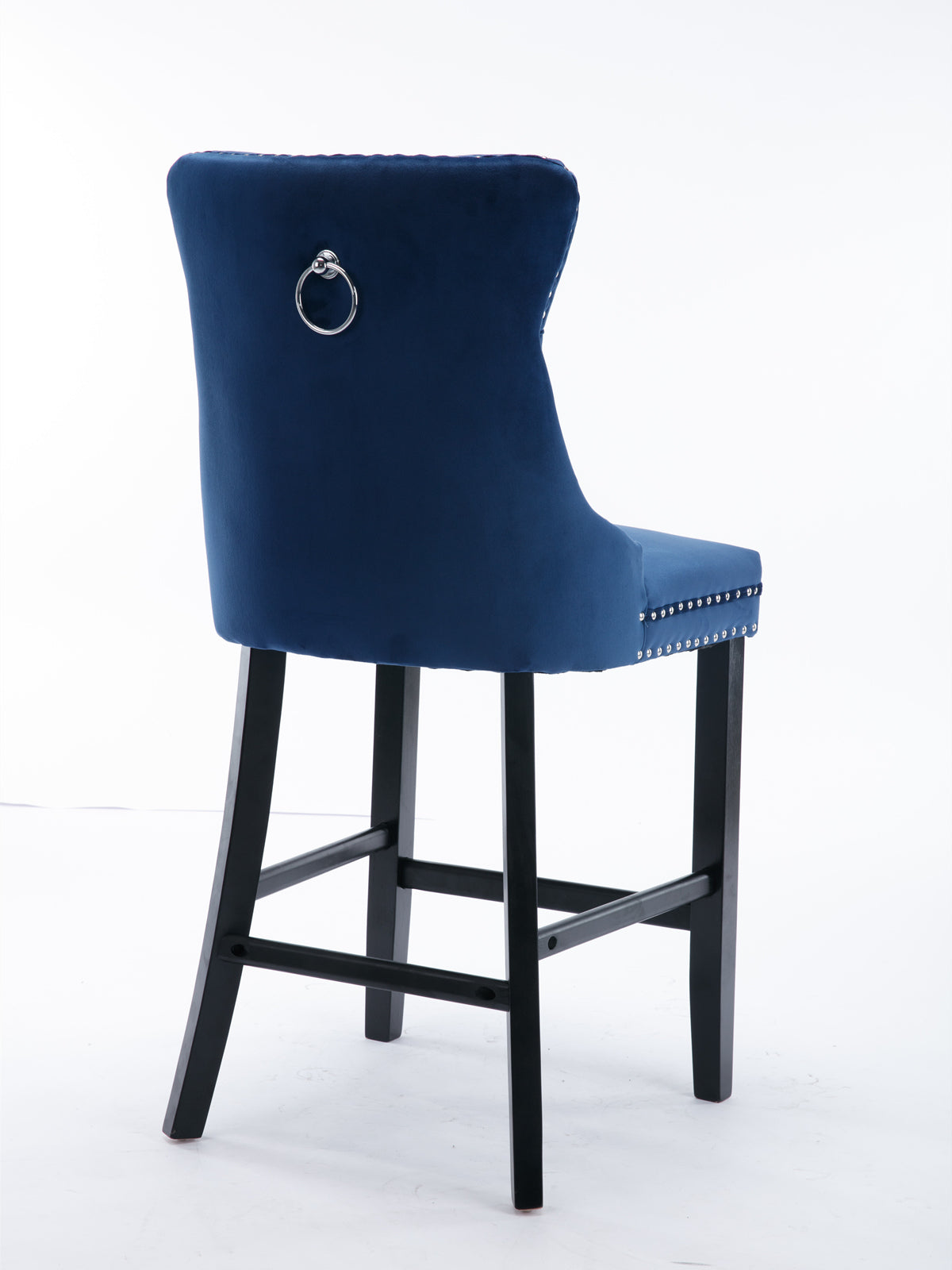 Nikki Contemporary Velvet Bar Stools with Black Legs Set of 2 - Blue