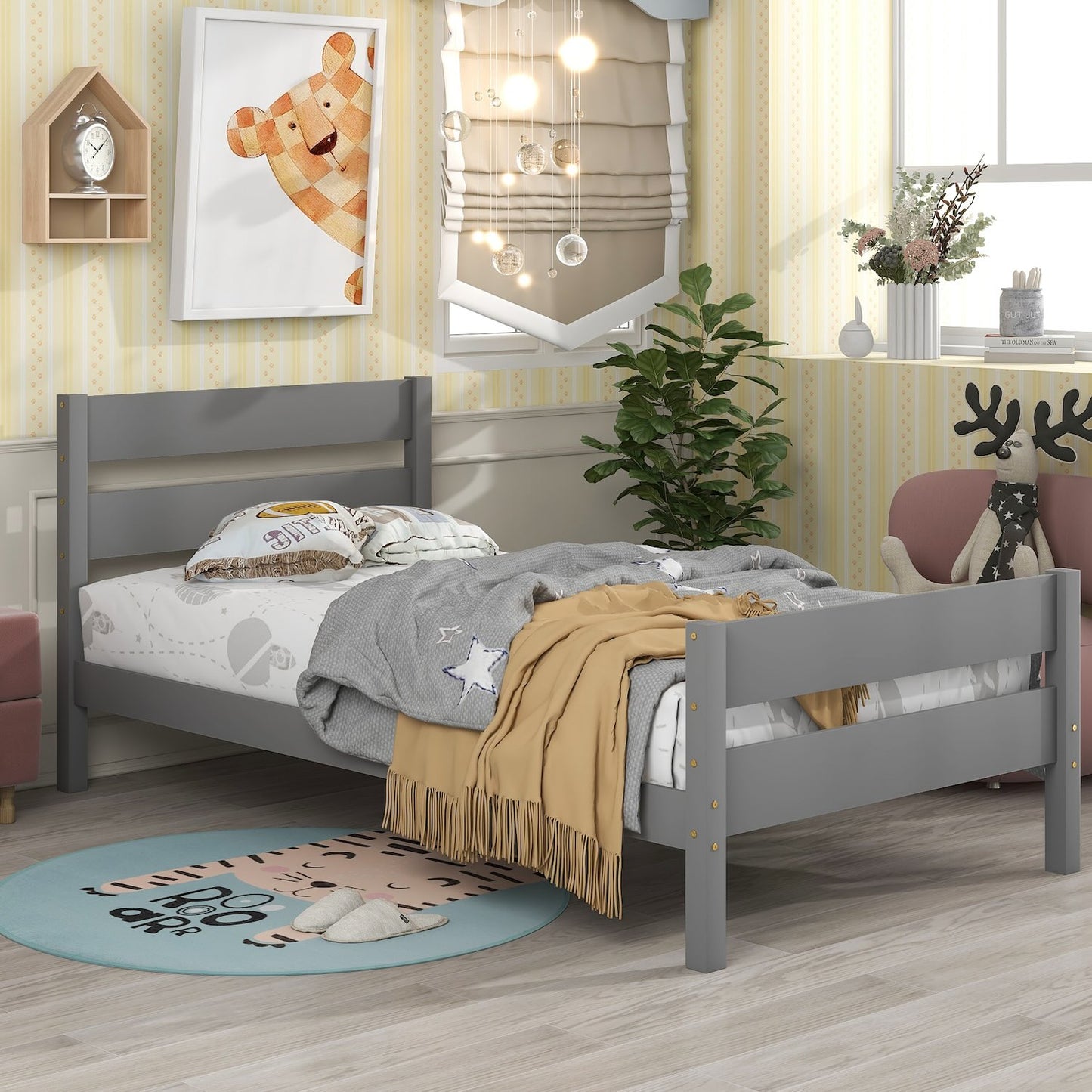 Mason Wooden Twin Platform Bed - Gray