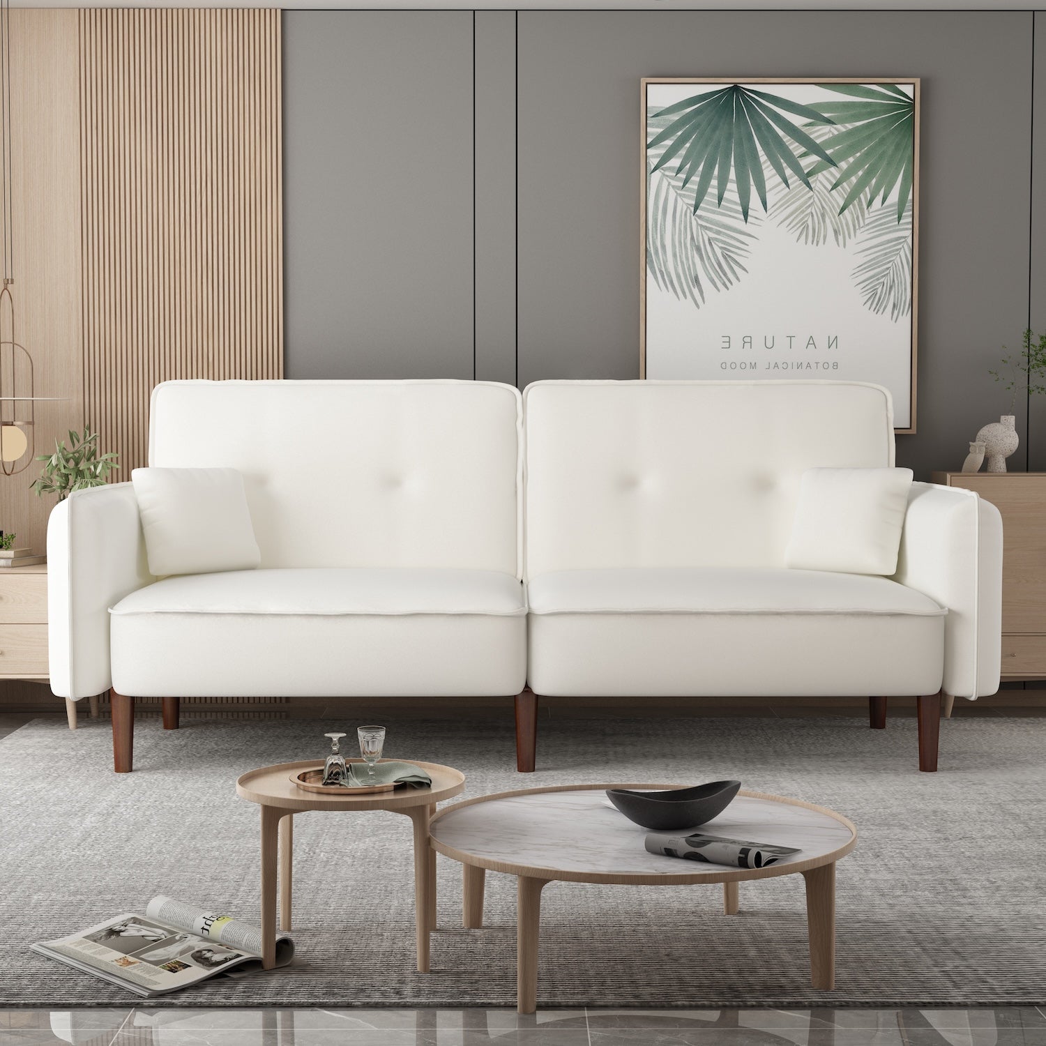 Oceana Split Back Sofa Bed with Walnut Legs - White