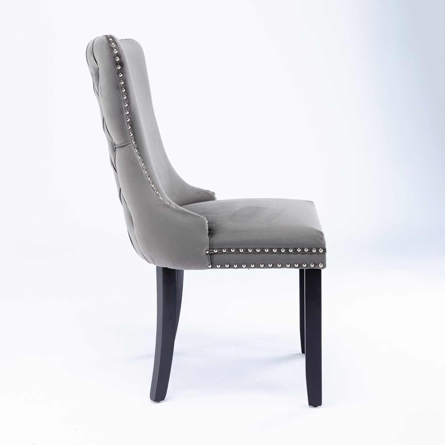 A&A Tufted Dining Chair with Solid Wood Legs in Gray Velvet Set of 2