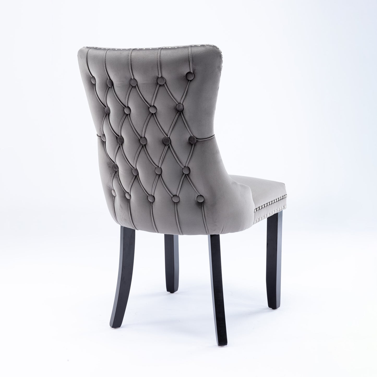 A&A Tufted Dining Chair with Solid Wood Legs in Gray Velvet Set of 2