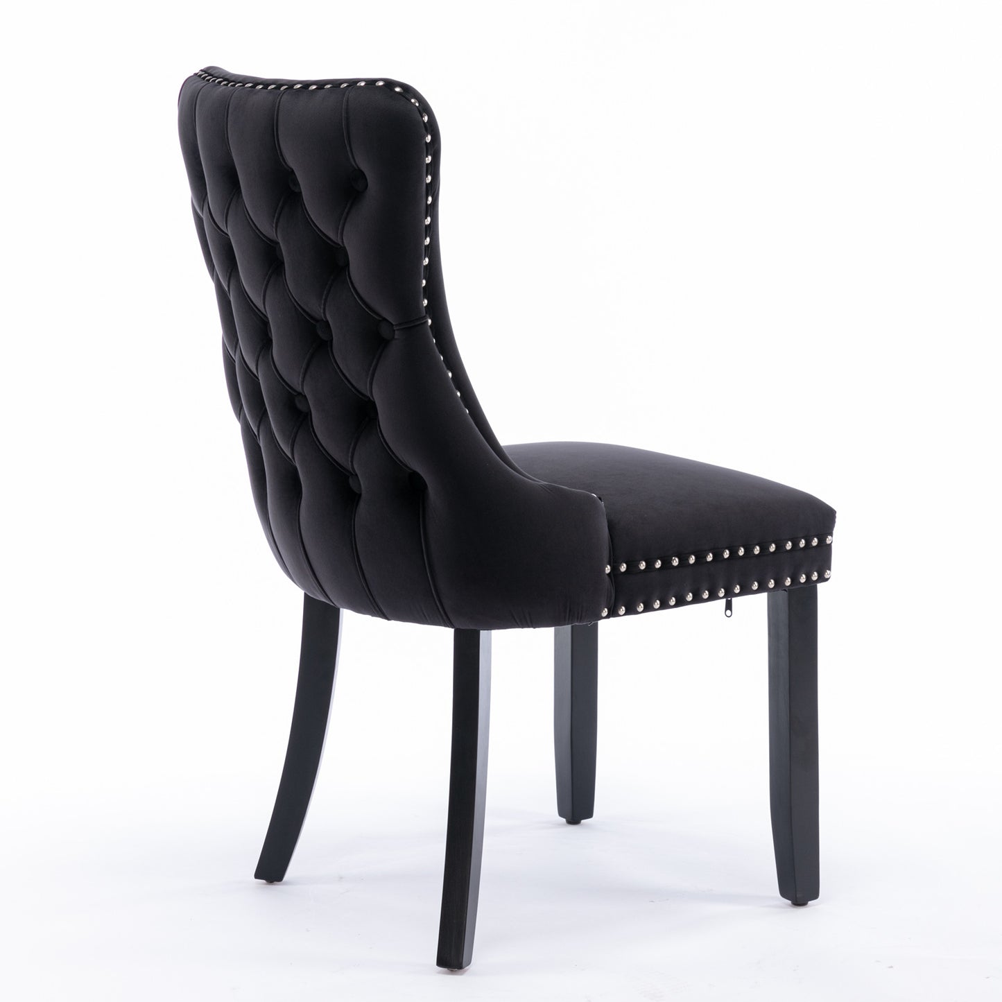 A&A Tufted Dining Chair with Solid Wood Legs in Black Velvet Set of 2