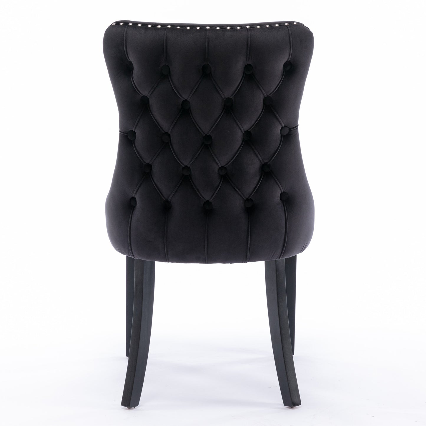 A&A Tufted Dining Chair with Solid Wood Legs in Black Velvet Set of 2