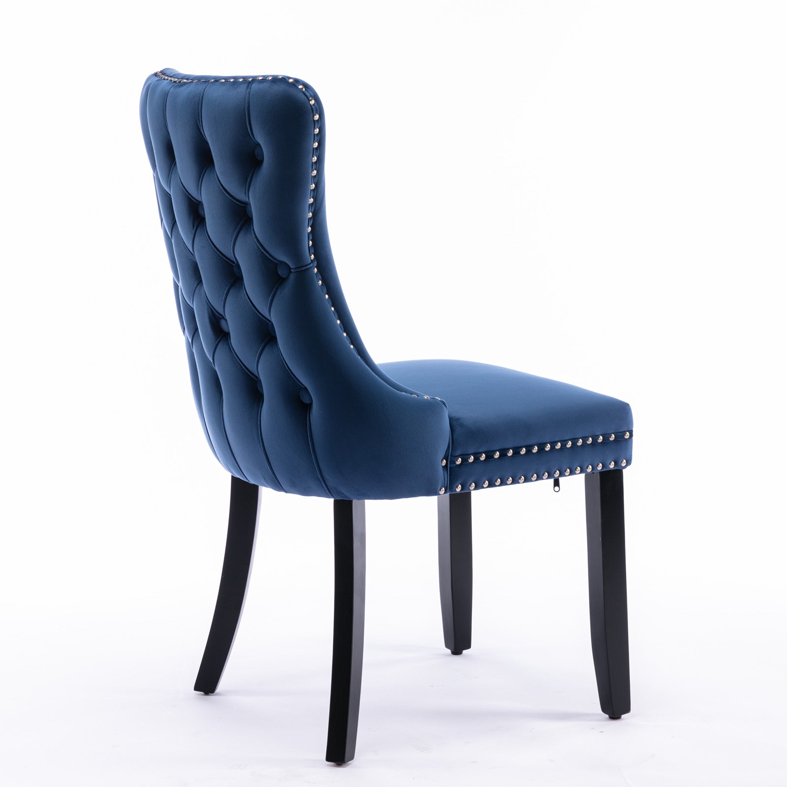 A&A Tufted Dining Chair with Solid Wood Legs in Blue Velvet Set of 2