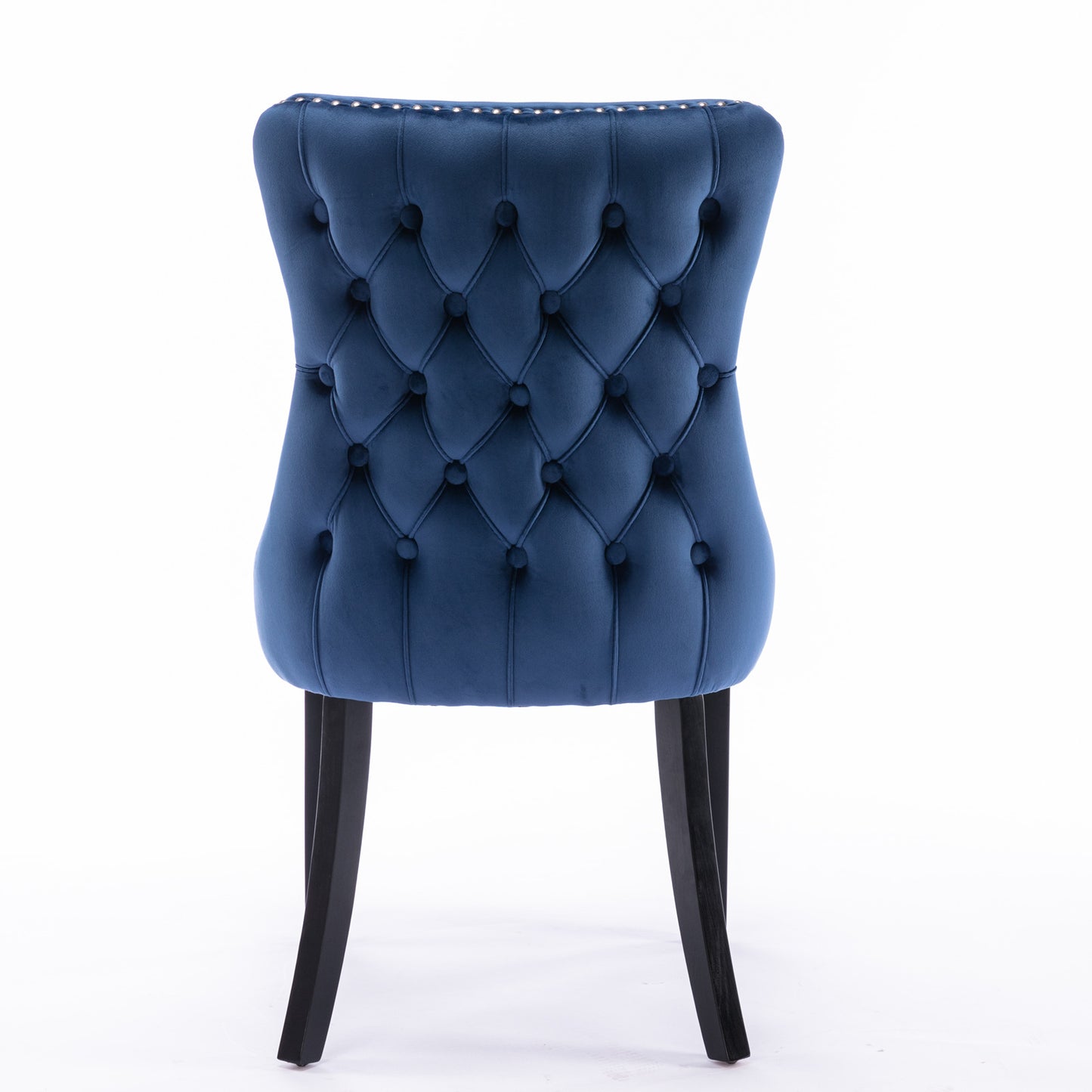 A&A Tufted Dining Chair with Solid Wood Legs in Blue Velvet Set of 2