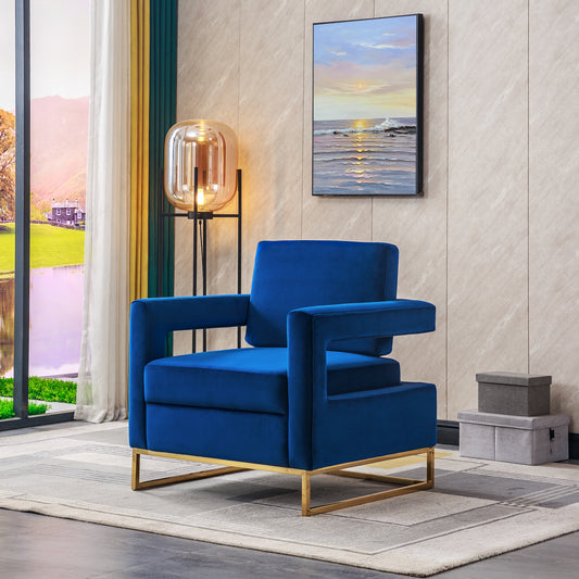 Artisan Modern Velvet Accent Chair with Gold Legs - Blue