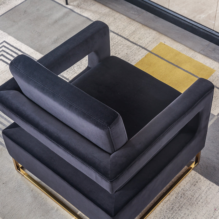 Artisan Modern Velvet Accent Chair with Gold Legs - Black