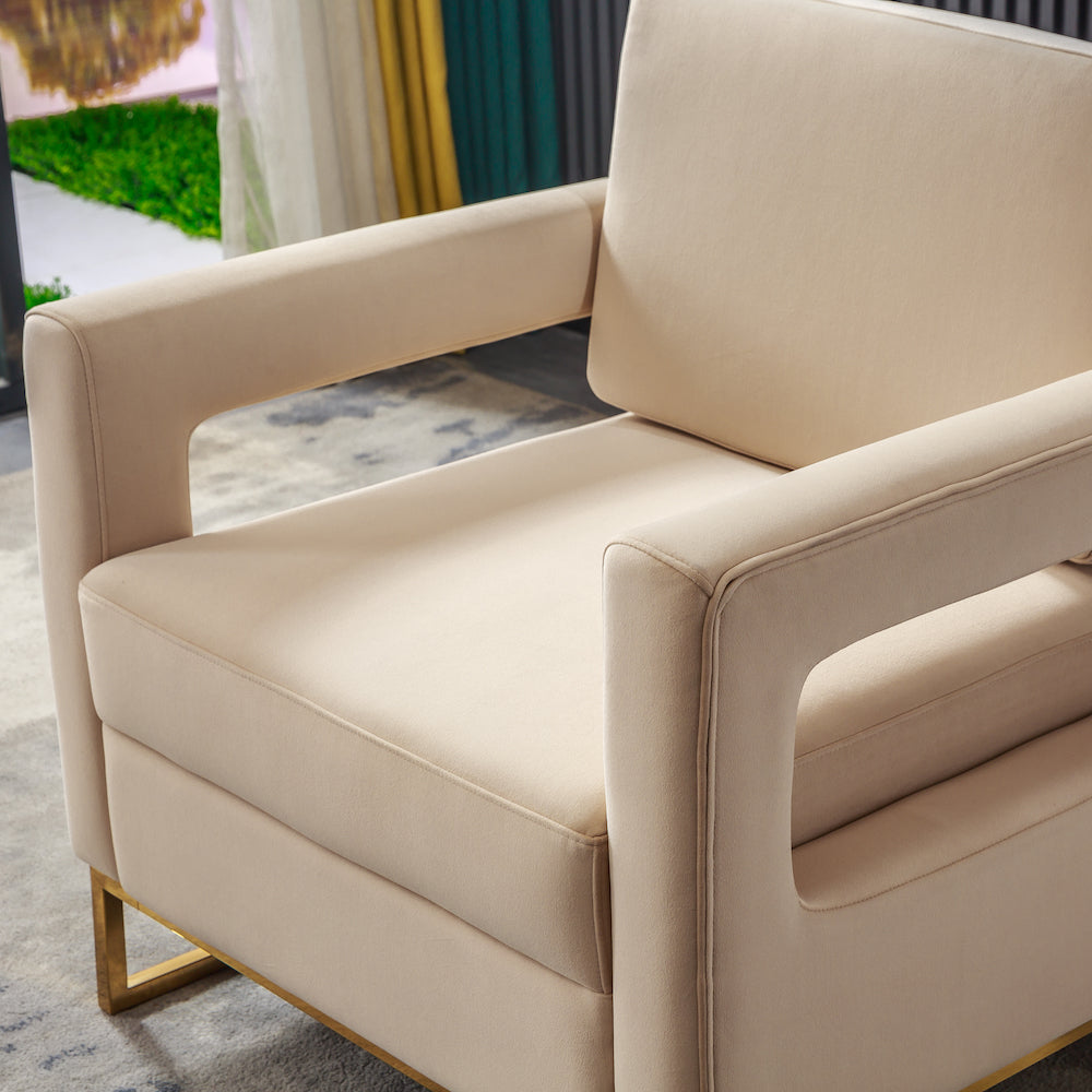 Artisan Modern Velvet Accent Chair with Gold Legs - Cream