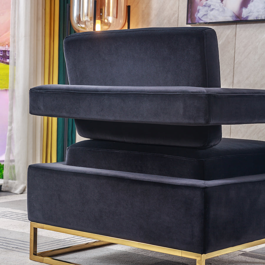 Artisan Modern Velvet Accent Chair with Gold Legs - Black