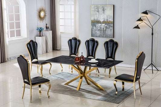 Artisan Furniture 78" Marble Top Dining Table - Black & Gold