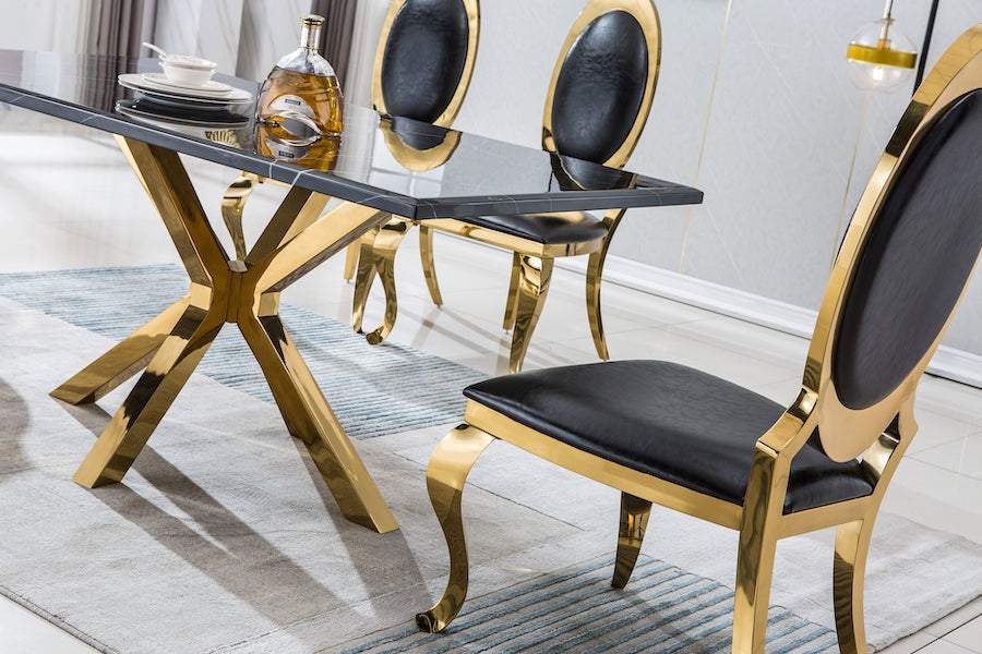 Artisan Furniture 78" Marble Top Dining Table - Black & Gold