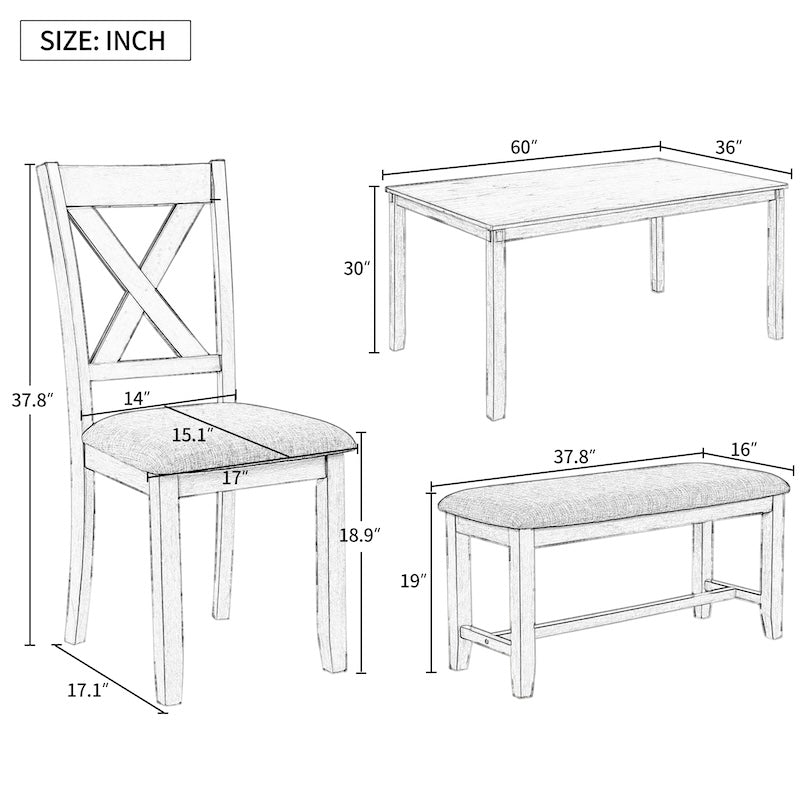 Arden 6-Piece Farmhouse Dining Set - Gray