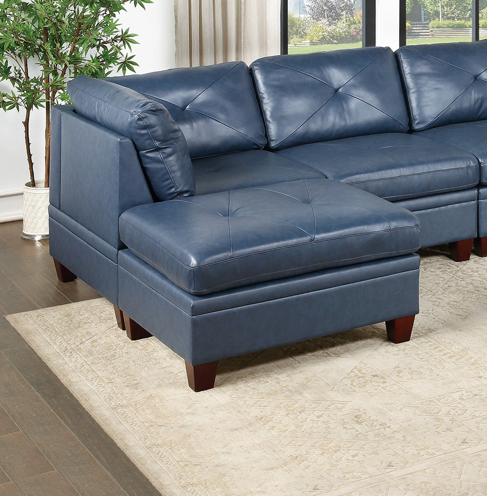 Mako 6-Piece U-Shape Leather Sectional - Ink Blue