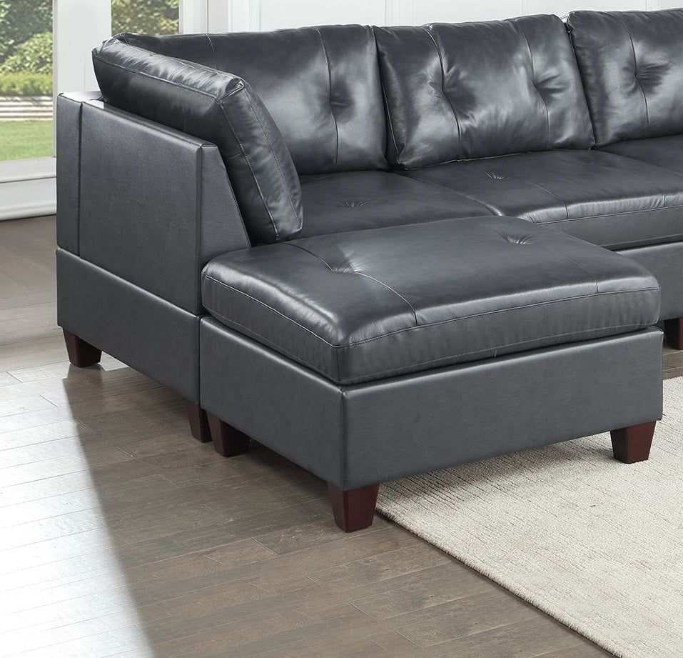 Mako 6-Piece U-Shape Leather Sectional -Black