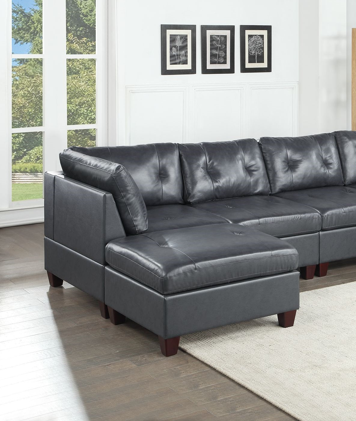 Mako 6-Piece U-Shape Leather Sectional -Black