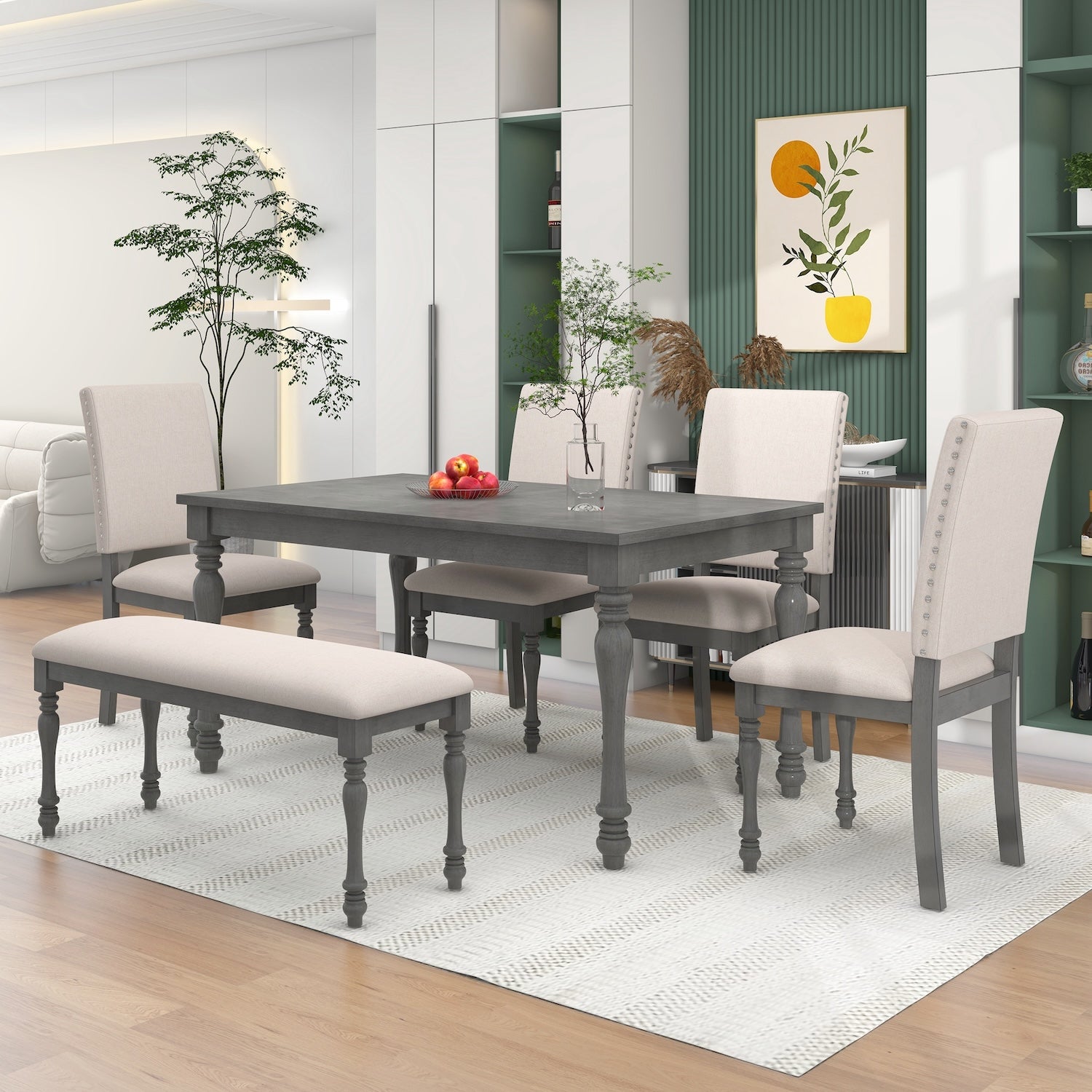 Maxim 6-Piece Farmhouse Dining Set - Gray