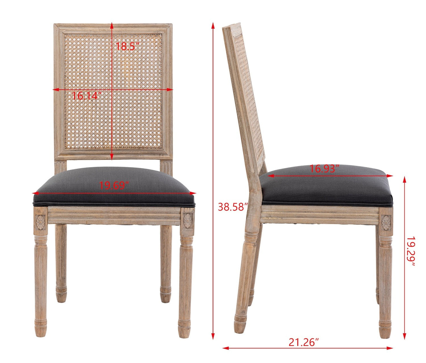 WeeHaa French Style Solid Wood Frame Dining Chair with Rattan Back Set of 2