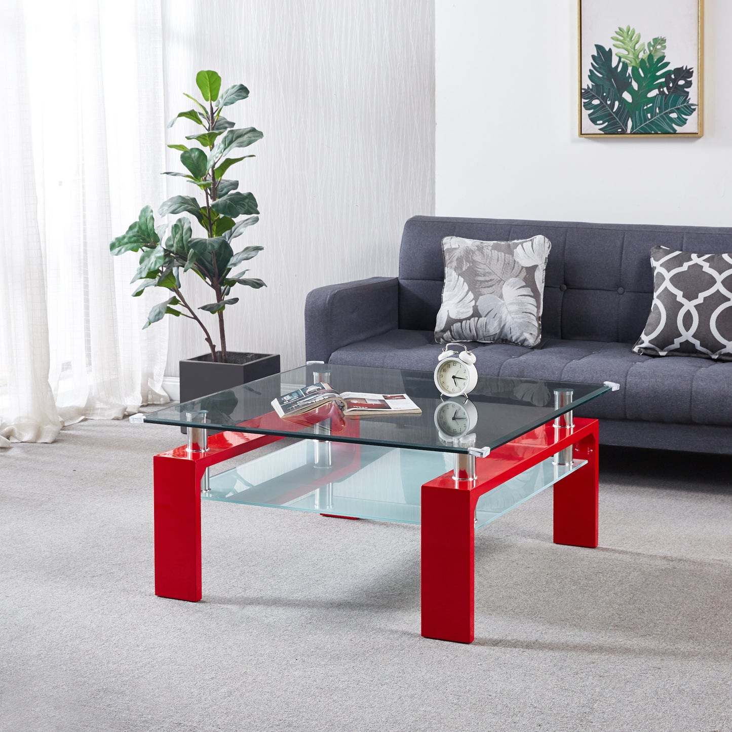 Artisan Furniture Modern Tempered Glass Coffee Table - Red