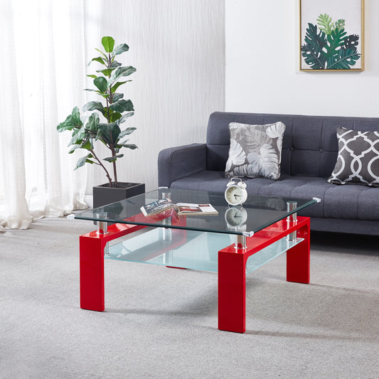 Artisan Furniture Modern Tempered Glass Coffee Table - Red