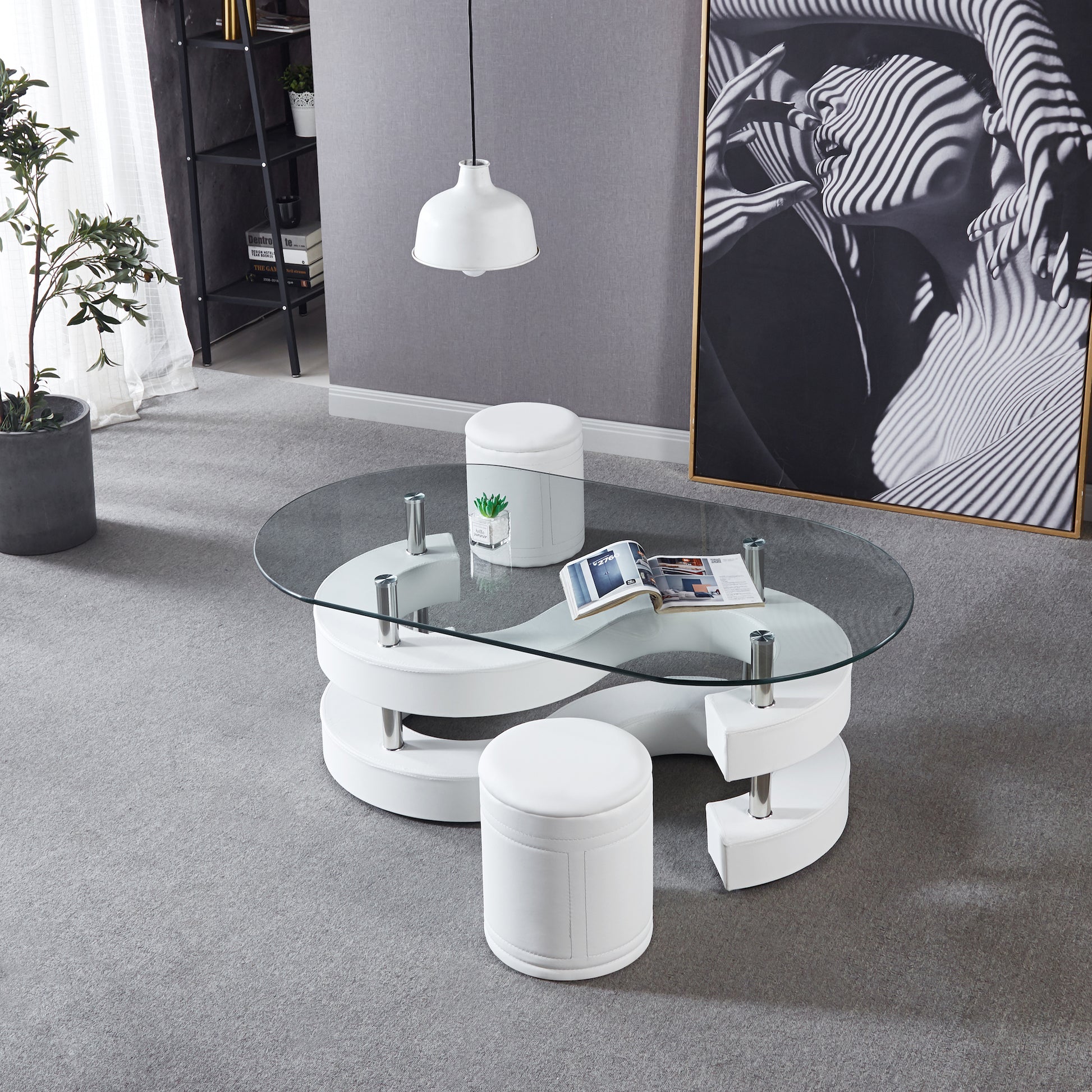 Artisan Furniture Modern 3 Piece Coffee Table & Stool Set - White