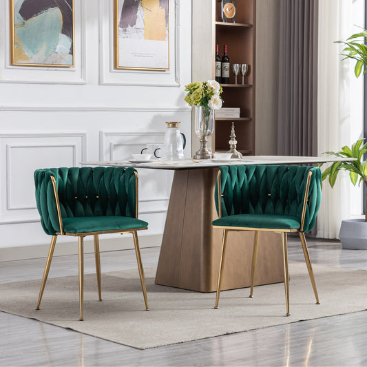 WeeHaa Modern Gold Framed Velvet Dining Chairs Set of 2 - Emerald