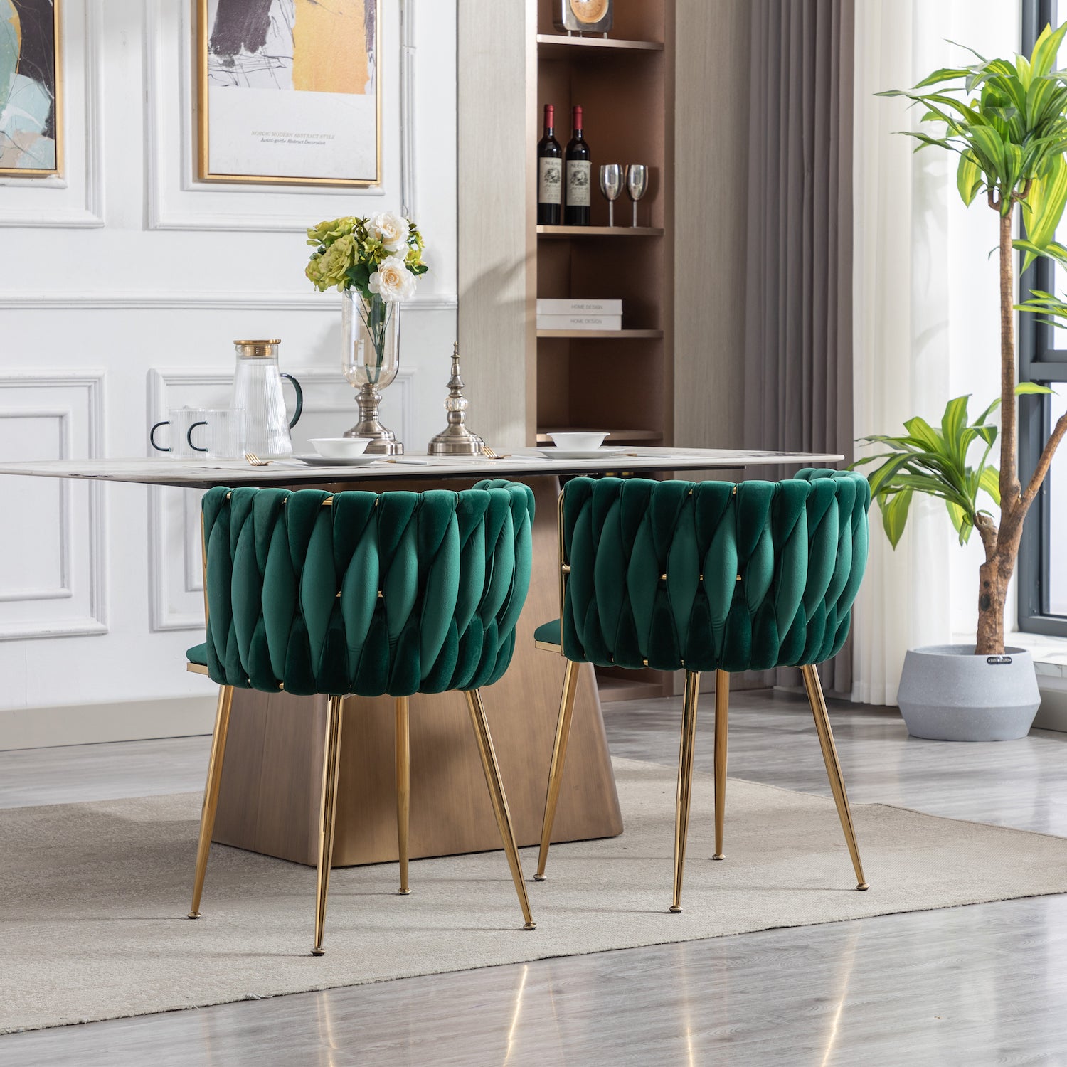 WeeHaa Modern Gold Framed Velvet Dining Chairs Set of 2 - Emerald