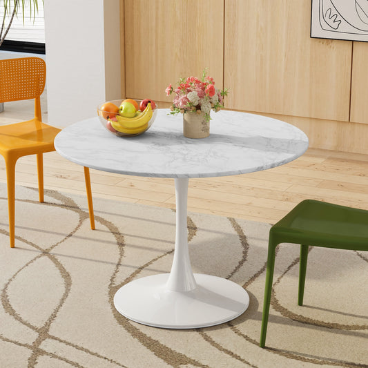 Katriina 42" Round Faux Marble Tulip Table - White