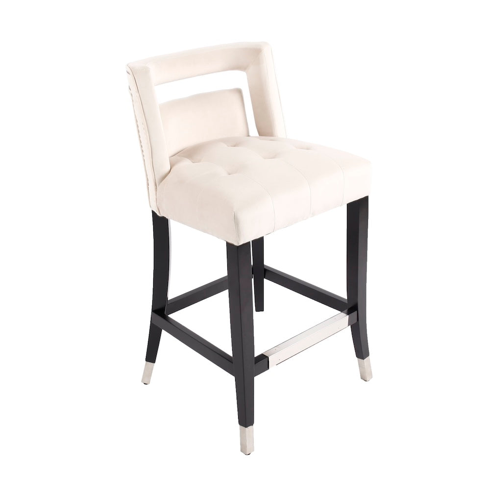 O'Life Contemporary Suede Counter Height Stools with Nailhead Trim Set of 2 - Cream