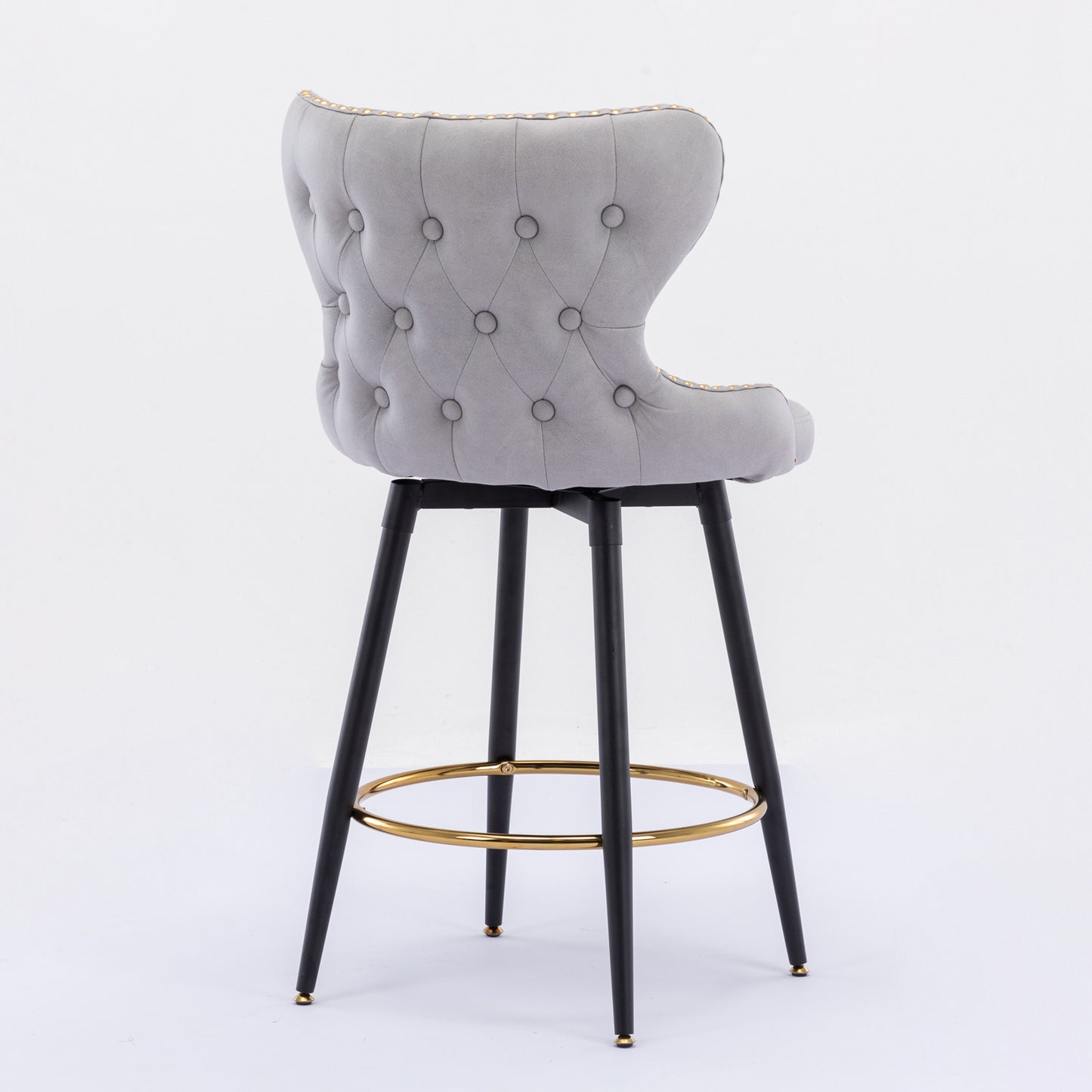 Natalia Modern Leatherette Bar Stools with Gold Footrest Set of 2 - Light Gray