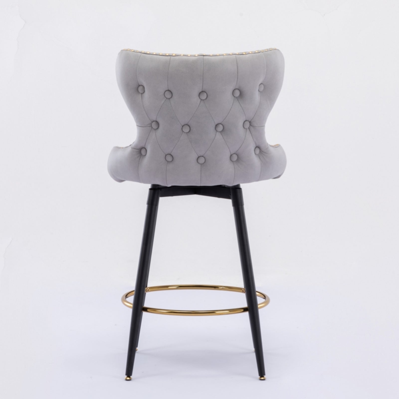 Natalia Modern Leatherette Bar Stools with Gold Footrest Set of 2 - Light Gray