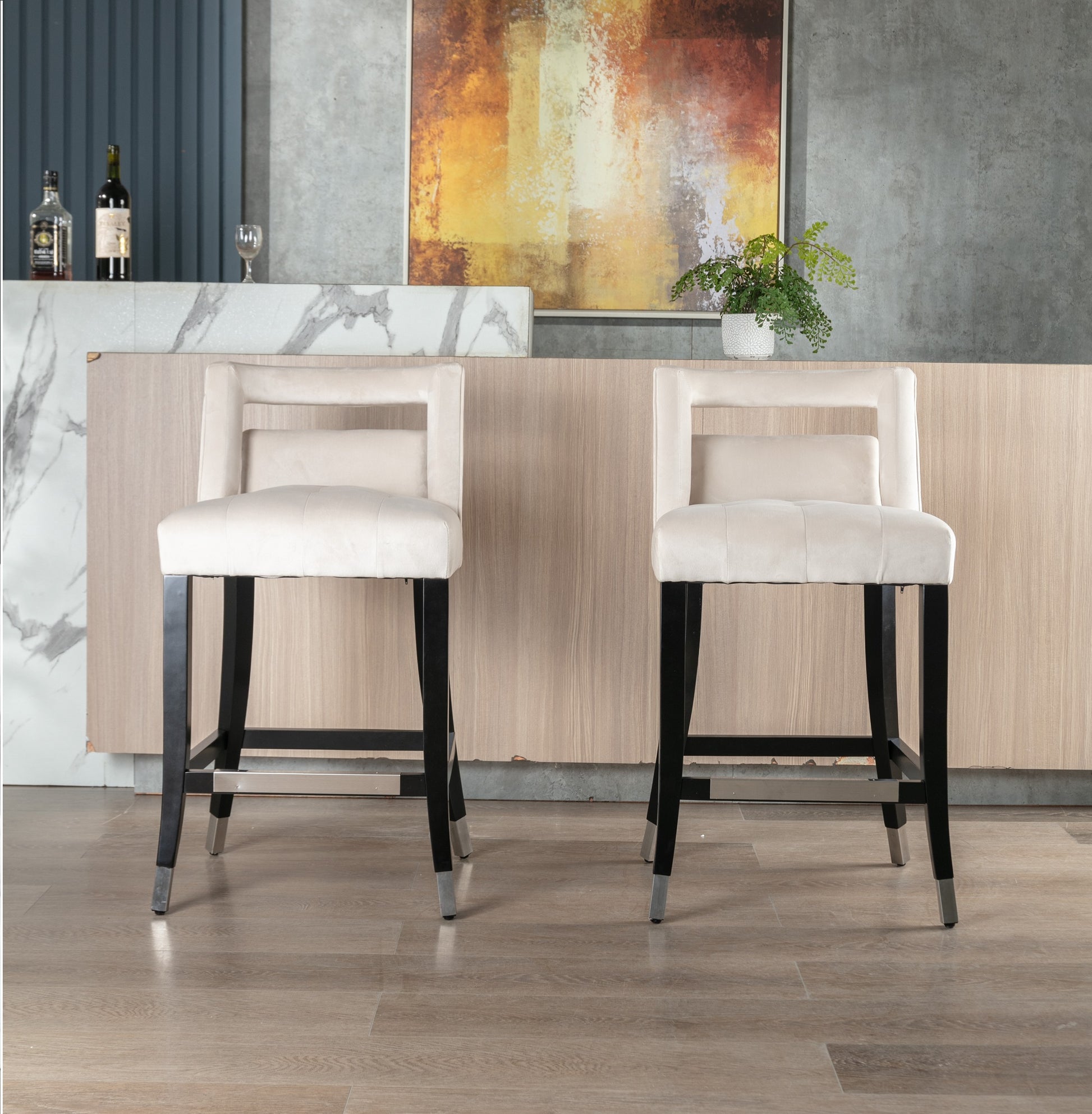 O'Life Contemporary Suede Counter Height Stools with Nailhead Trim Set of 2 - Cream