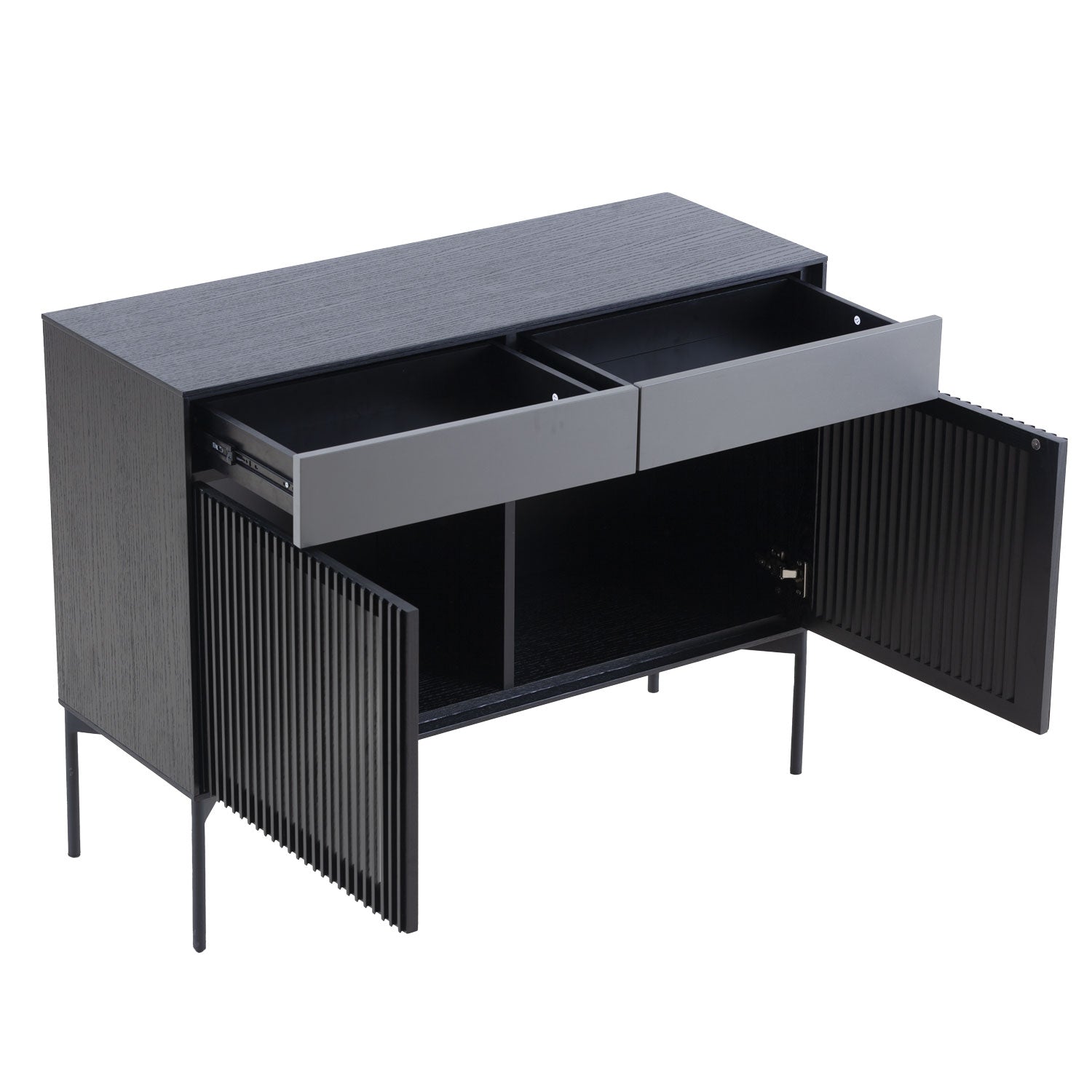 Justone Interior Mid Century Wooden 2 Drawers Sideboard Cabinet - Black