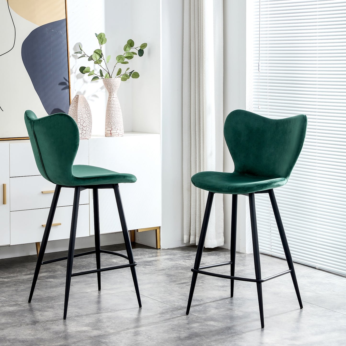 WS Modern Minimalist Counter Height Stool Set of 2 Green