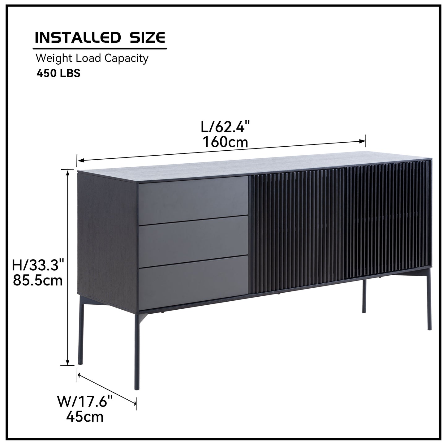 Justone Interior Mid Century Wooden Sideboard Cabinet - Black