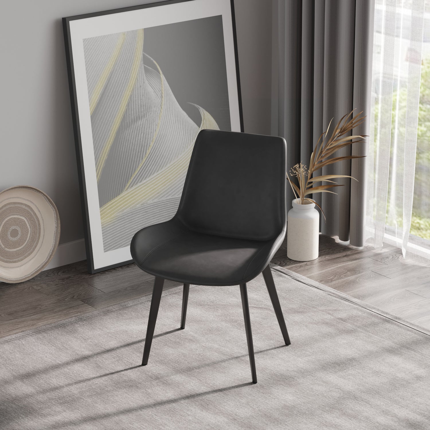 Atunus Modern Leatherette Dining Side Chairs with Black Metal Legs Set of 4 - Gray