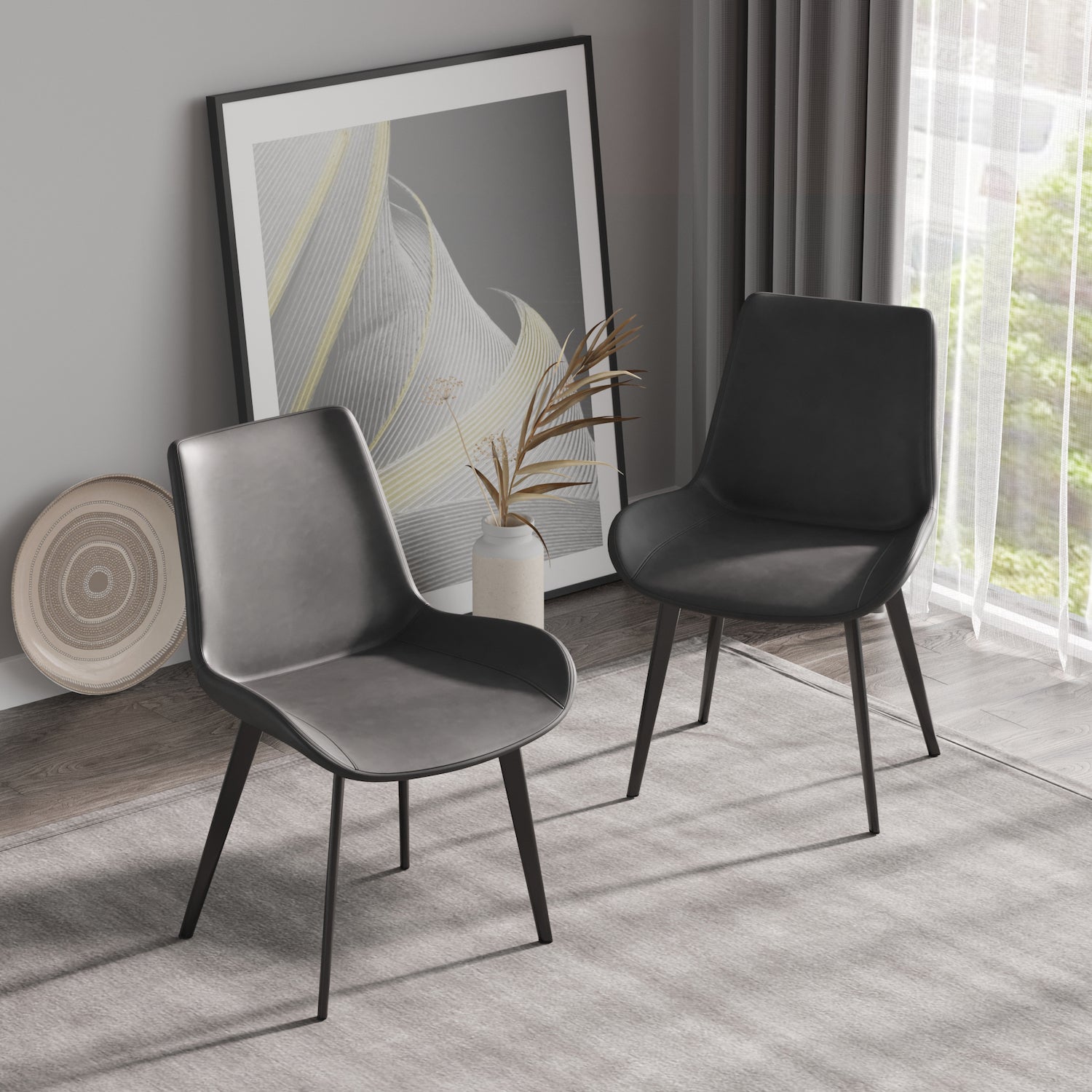 Atunus Modern Leatherette Dining Side Chairs with Black Metal Legs Set of 4 - Gray