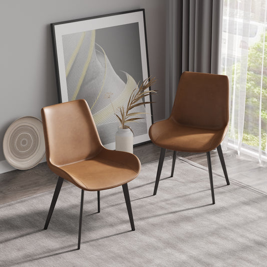 Atunus Modern Leatherette Dining Side Chairs with Black Metal Legs Set of 4 - Brown